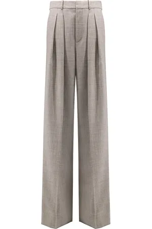 Saint Laurent Wide Trousers, female, , M, High-waisted Grey Wool Trousers