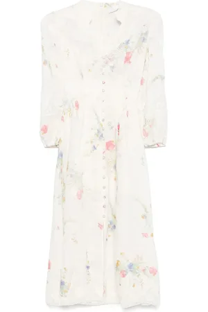 ZIMMERMANN Midi Dresses, female, , 2XS, Floral Print Button-Up Dress