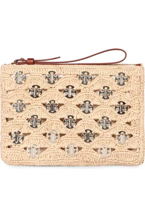Paco rabanne Woven Raffia Pouch with Metal Studs