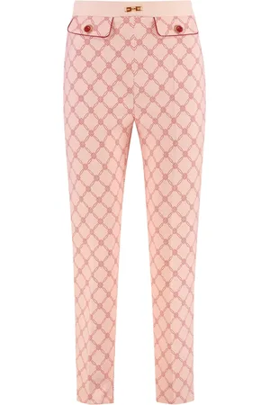 Elisabetta Franchi Slim-fit Trousers, female, , XL, Slim Fit Printed Crêpe Trousers