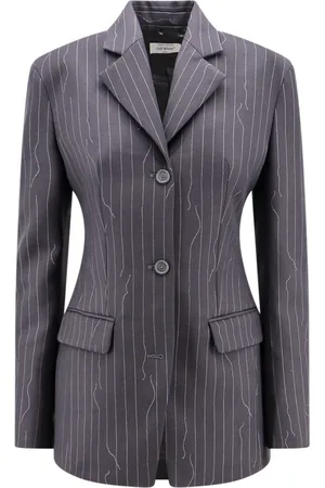 OFF-WHITE Grey Wool Blend Jacket with Logo Lining