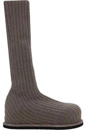 Amina Muaddi Ribbed Sock Wool Boots Round Toe