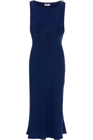 Elisabetta Franchi Midi Dresses, female, , M, Slim Fit Dress with Gold Metal Details