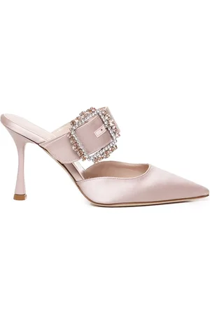 Giuliano Galiano Heeled Mules, female, , 7 UK, Powder Satin Pointed Heels with Buckle