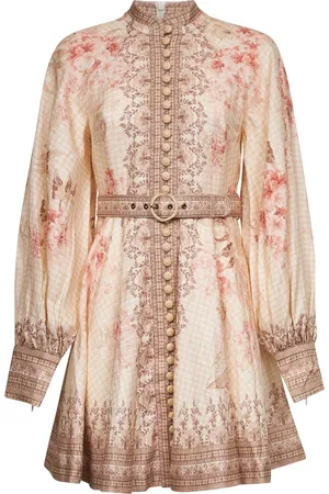 ZIMMERMANN Short Dresses, female, , S, Floral Print Linen Dress Coral Color