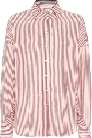 Brunello Cucinelli Shirts, female, , M, Bordeaux Classic Collar Shirt