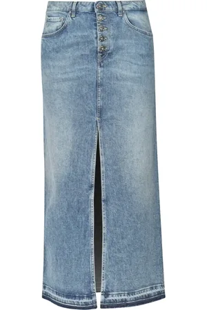Dondup Denim Long Skirt with Frayed Hem