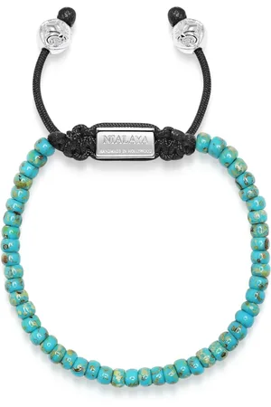 Nialaya Bracelets, male, , XL, Miyuki Beaded Bracelet with Turquoise and Silver