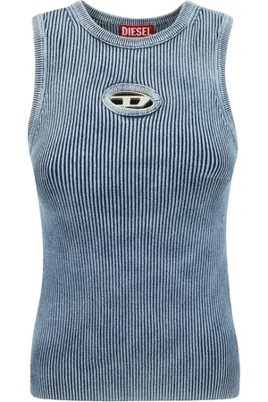 Diesel Sleeveless Tops, female, , S, Ribbed Tank Top with Metal Oval D Logo