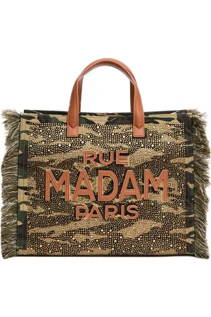 RUE MADAM Camouflage Fabric Tote with Rhinestones