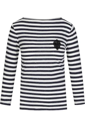 Emporio Armani Long Sleeve Tops, female, , 2XS, Navy Beaded Top with Nautical Theme