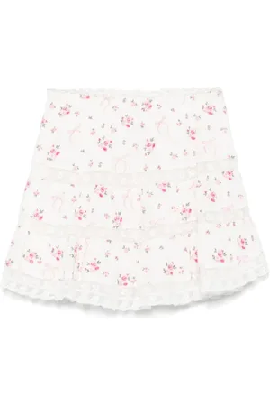 LOVESHACKFANCY Pink Floral Embroidered Skirt