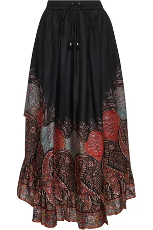 ZIMMERMANN Maxi Skirts, female, , L, Paisley Print Silk Ruffle Skirt
