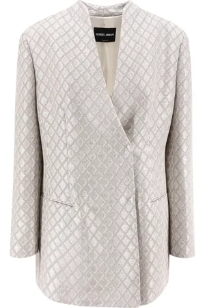 Giorgio Armani Blazers, female, , M, Double-breasted V-neck Grey Clothing