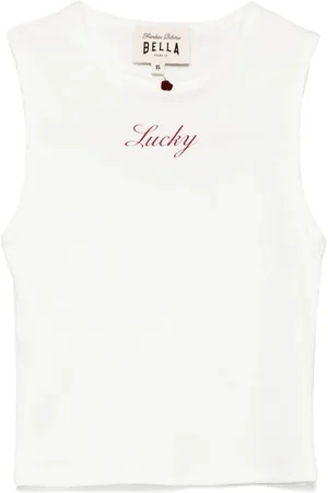 Frankies Bikinis Sleeveless Tops, female, , S, Sleeveless Slogan Print Top