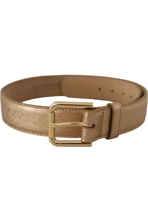 Dolce & Gabbana Chic Rose Gold Leather Belt with Logo Buckle