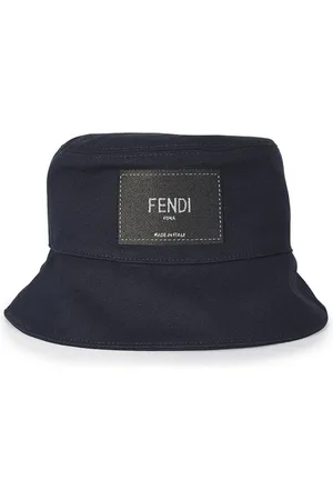Fendi Hats, male, , M, Navy Bucket Hat with Logo Patch