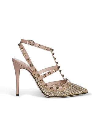 VALENTINO GARAVANI Pumps, female, , 6 UK, Pink Leather Heels with Rhinestones