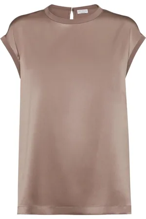Brunello Cucinelli Taupe Crew Neck Shirt Short Sleeves
