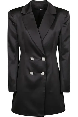 ROTATE Short Dresses, female, , XL, Black satin double-breasted blazer dress