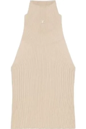 Courrèges Mockneck Sleeveless Logo Applique Cotton Top