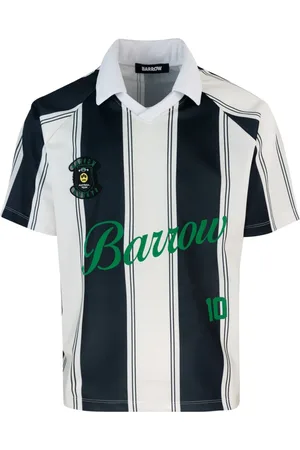BARROW Polo Shirts, male, , XS, Black Oversize V-Neck T-shirt with Vertical Stripes Print