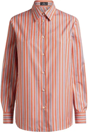 Etro Shirts, female, , M, Striped Cotton Shirt with Logo Embroidery