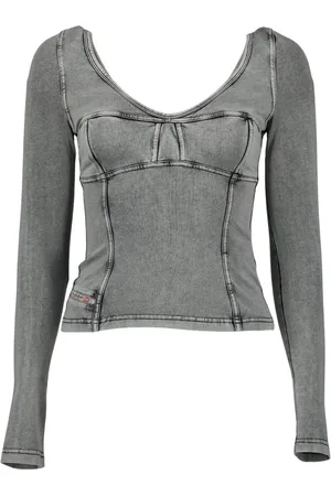 Diesel Long Sleeve Tops, female, , M, Denim Effect Top T-Elin