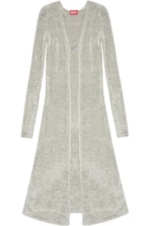 Diesel Long Knitwear, female, , XS, Grey Logo Cardigan