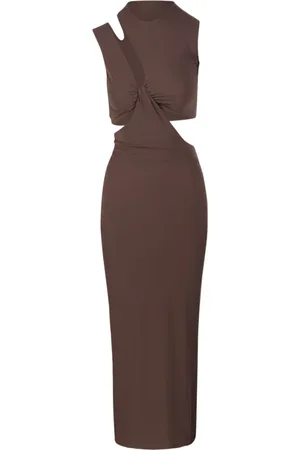 Amazuìn Taupe Sleeveless Midi Dress