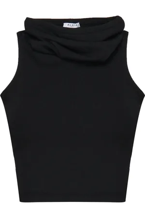 Alaïa Sleeveless Tops, female, , XS, Draped Collar Sleeveless Ribbed Top