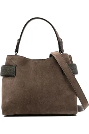 Brunello Cucinelli Coffee Suede Chain Detail Bag