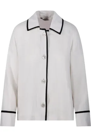 Max Mara Shirts, female, , S, Offwhite Linen Shirt with Pearl Buttons