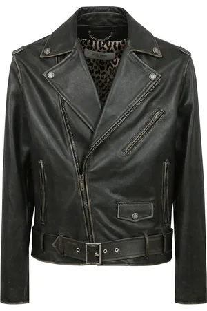 Golden Goose Leather Jackets, male, , L, Distressed leather jacket with animal print lining