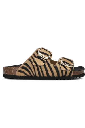 Scholl Beige Ponyhair Slippers Noelle Print
