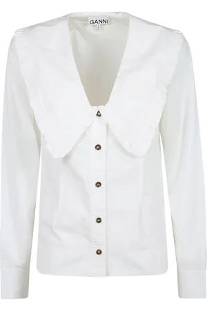 Ganni Shirts, female, , S, V-Neck Shirt in Cotton