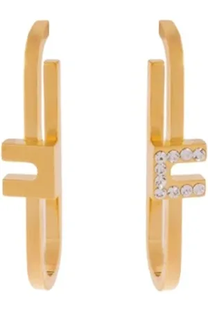 Elisabetta Franchi Earrings, female, , ONE SIZE, Golden C Logo Rhinestone Earrings
