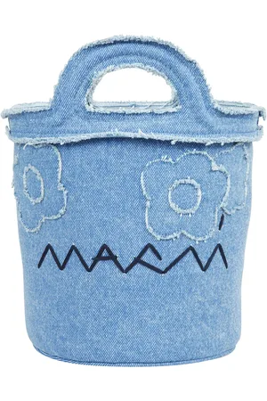 Marni Handbags, female, , ONE SIZE, Denim bucket bag with embroidered logo and floral details