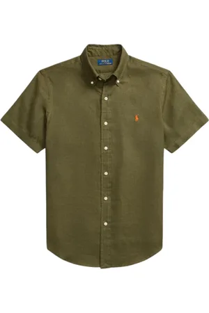 Ralph Lauren Short Sleeve Shirts, male, , L, Custom FIT Linen Shirt Olive