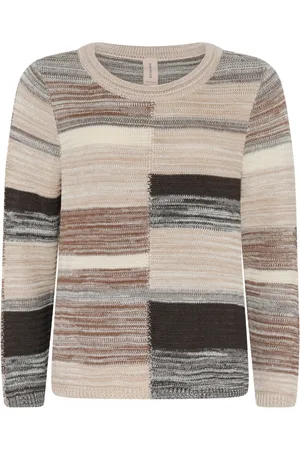 Skovhuus Round-neck Knitwear, female, , XL, Casual Multicolour Pullover Blouse Cream/Beige