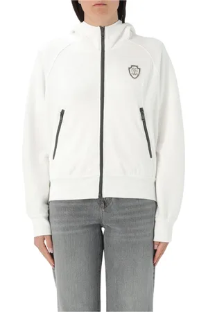 Brunello Cucinelli Zip-throughs, female, , L, Logo Patch ZipUp Hoodie