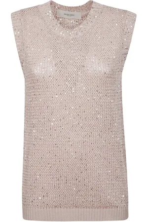 Golden Goose Sleeveless Tops, female, , L, Sequin Mesh Knit Top