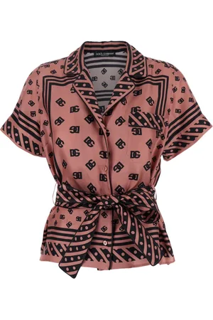 Dolce & Gabbana Shirts, female, , XS, Logo Print Silk Shirt Woman