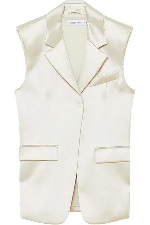 Patrizia Pepe Vests, female, , XS, Ivory Satin Jacket with Fly Rivet