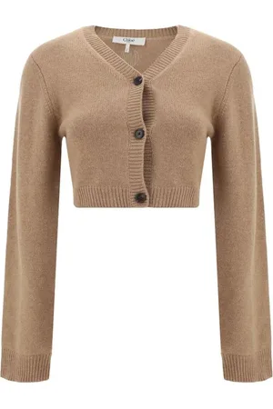 Chloé Cashmere Knitwear, female, , M, Ribbed Cashmere Cropped Cardigan with Button Closure
