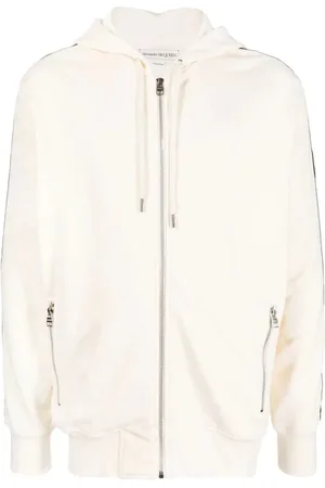 Alexander McQueen Zip-throughs, male, , S, Stone Hooded Top with Tape Detail