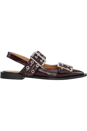 Ganni Ballerinas, female, , 3 UK, Buckle Ballerina Burgundy Naplack