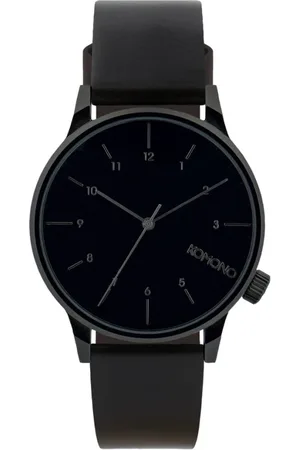 Komono Watches, male, , ONE SIZE, Gunmetal Leather Mens Analog Watch