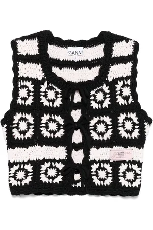 Ganni Black Sleeveless Waistcoat with Scallop Edge