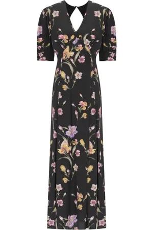 Twin-Set Floral Long Dress with V-Neckline